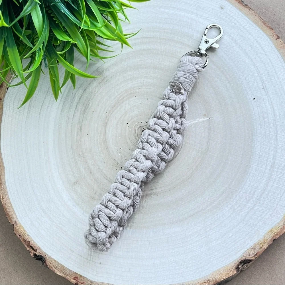 Boho Handcrafted Macrame Wristlet Latte color Keychain